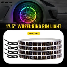 17.5" RGB Chasing Flow Triple Row LED Wheel Ring Rim Lights For Truck Car set