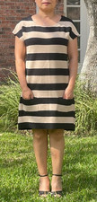 Premise Woman’s Classic Brown/Bk Striped Knit Sweater Dress 2 Pockets Size XL