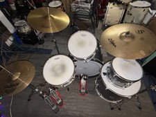 DW PDP Sparkling Silver Encore Drum Set with Double Kick Pedal 