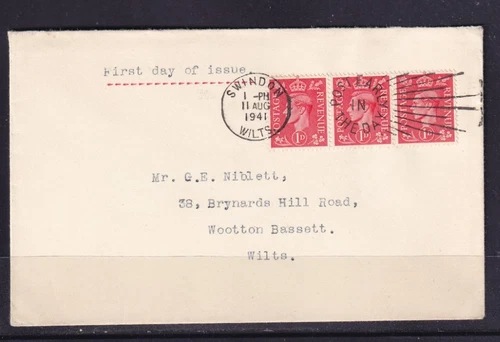 GB 1941 KGVI FIRST DAY COVER LIGHT COLOUR DEFINITIVE 1D PALE SCARLET SG486#C2299