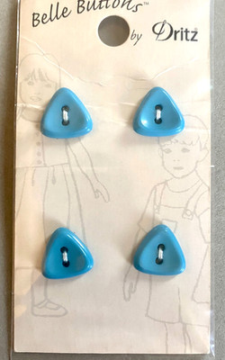 Four 2009 Dritz Belle Novelty Buttons Triangle Shape Blue Plastic 5/8''