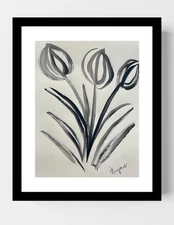 GUAJARDO Original Neo Expressionism Sketch Tulip Floral 12X9 Paper Signed Art