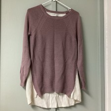 Ann Taylor LOFT Women  s Size Medium Color Block Sweater Long Sleeve Mauve Ivory
