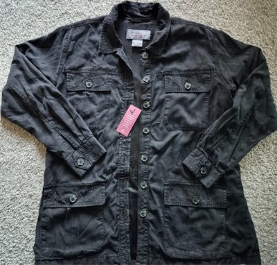 Ariat brand SAFARI JACKET/SHIRT utility coat button dwn black satin lined sz LG