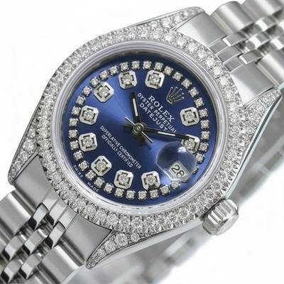 Rolex Ladies Datejust Stainless Steel Blue Diamond Dial Watch 1.45cts 26mm