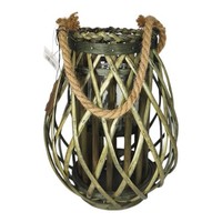 Laterne Aus Rattan, HöHe 30Cm, Windlicht Aus Glas Boho Korbgeflecht GrüN