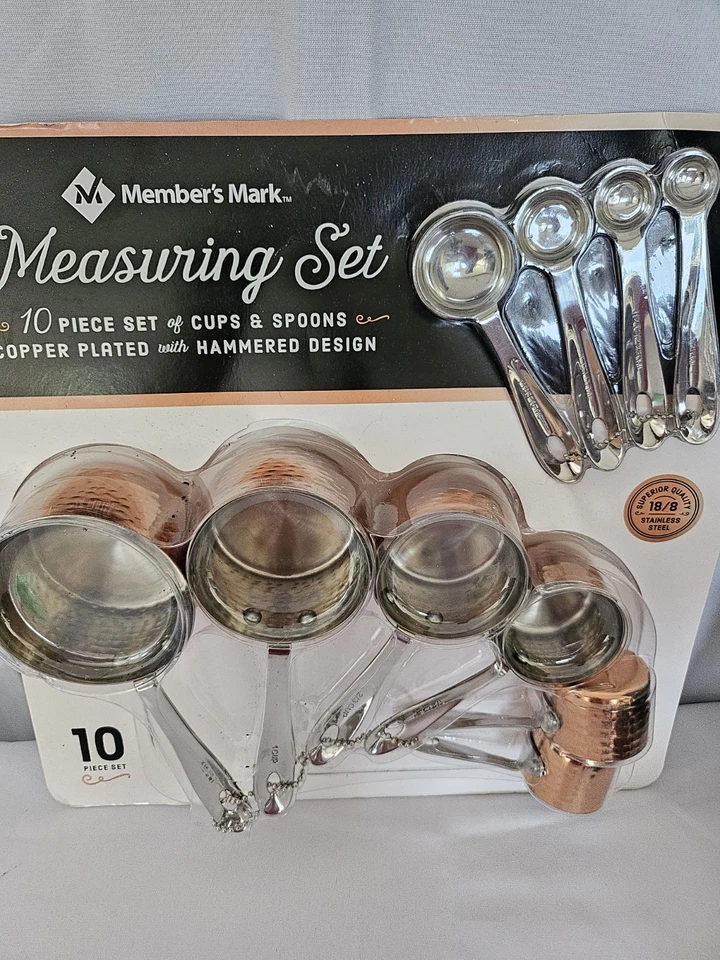 Juego de 10 tazas y cucharas medidoras de cobre martillado de acero inoxidable Members Mark Foto 3 de 4