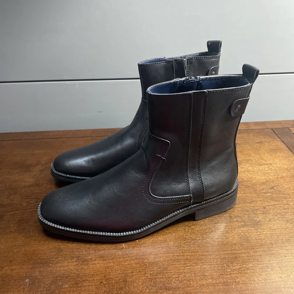 KENNETH COLE MEN\'S PERFECT TIMING BLACK SUDE ZIPPER LEATHER BOOTS SIZE 9.5 Kenneth Cole Reaction Black Zip Boots for Men for Sale  main image 4