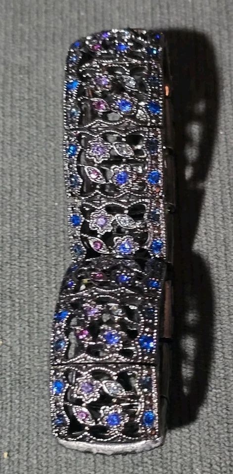 JOAN RIVER PULSEIRA ELÁSTICA AZUL-PETRÓLEO RUBI PEDRAS ROXAS  - Imagem 4 de 4