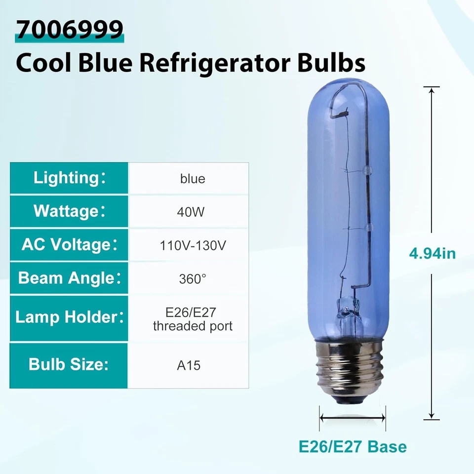 Upgrade Your Refrigerator with Elegant Blue Glass Light Bulbs - 4 Pack, 40W - Image 4 of 4