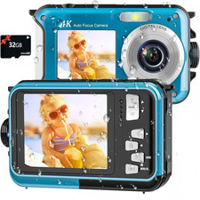 4K Underwater Camera 16FT Waterproof Camera with 32GB Card 64MP Autofocus Dual-S