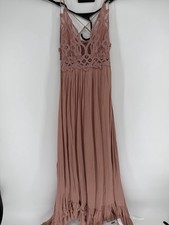 Free People Women's Size XS Adella Maxi Dress Crochet Smocked Strappy Dusty Rose