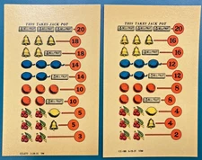  2 New Mills slot machine paper award cards War Eagle,Castle Front, etc.