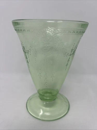Belmont Rose Cameo Green Depression Glass Footed Tumbler Uranium  (78)