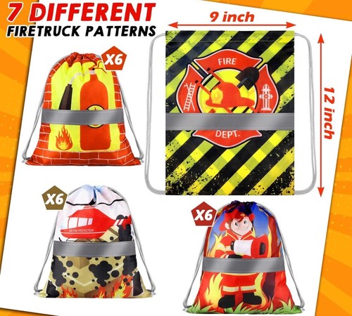 21 Pcs Firetruck Birthday Party Decor Snack Bags Firefighter Drawstring Backpack - Picture 2 of 7