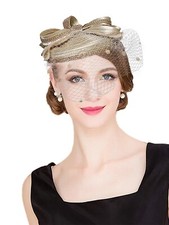 Champagne Fascinator Top Hat For Women Derby Tea Dess Pillbox Hats With Bow Veil