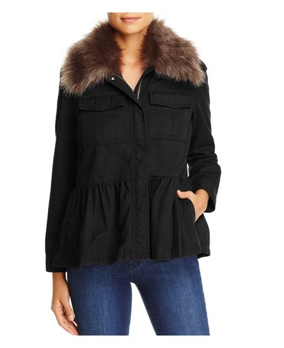 Kate Spade Faux Fur Collar Military 