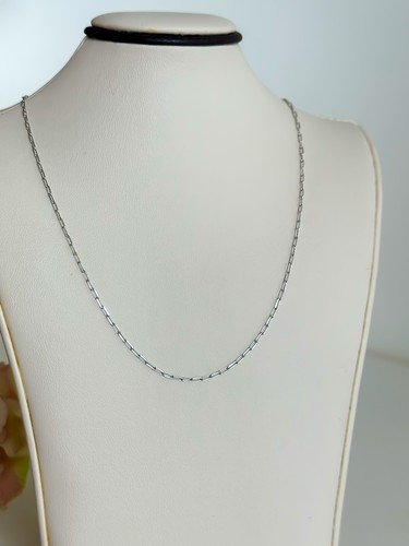 14k SOLID WHITE Gold Paper Clip Chain 1.5mm Paper Clip Necklace 16" - Lobster - Picture 5 of 7