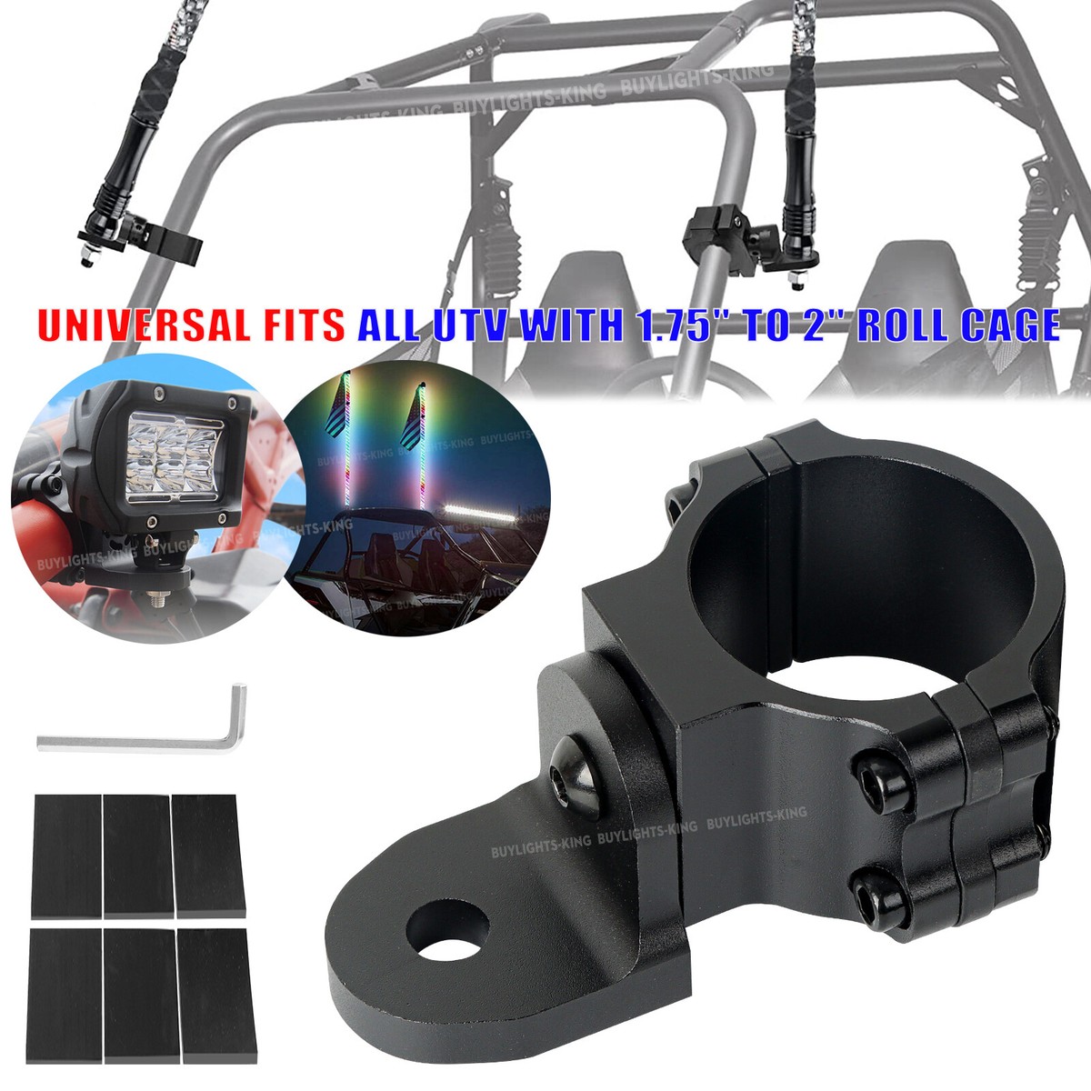 UTV ATV Mount Brackets For LED Whip Light Bar Led Pods 1.75-2 Roll Bar Cage