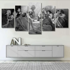 Last Supper Jesus Black And White 5 Pcs Canvas Print Wall Art Poster Home Decor