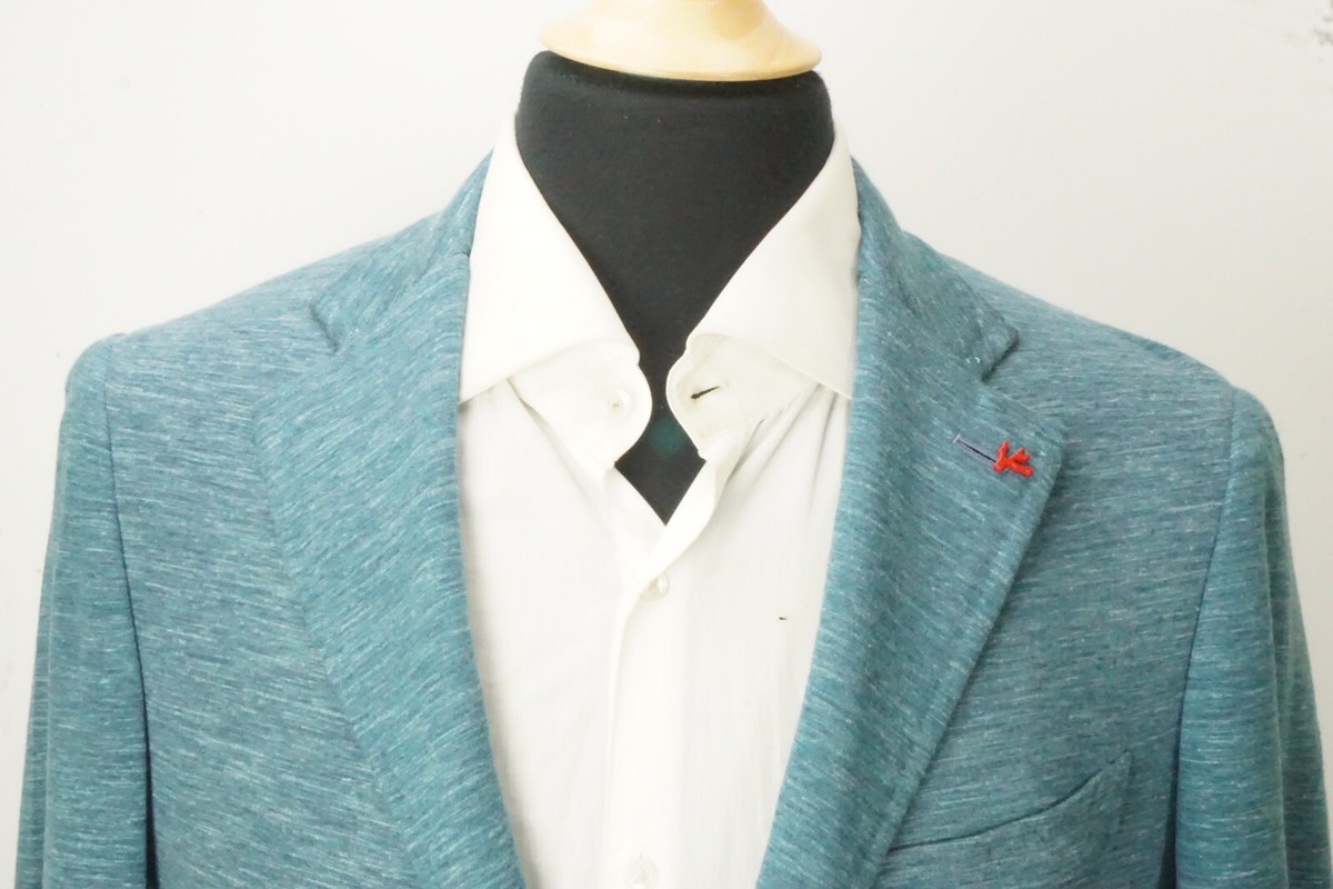Isaia Wool Blend Heathered Teal Comfort Project Jacket Sport Coat