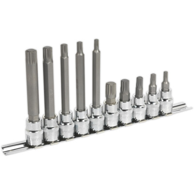 10-tlg Spline Steckschlüssel Bit Satz - 3/8'' Vierkantantrieb - M5 bis M12 lange & kurze Wellen