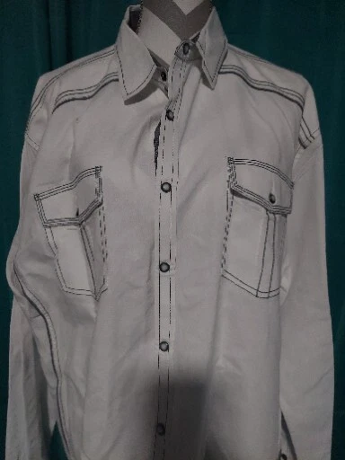 Camisa BKE Hombres Abotonada 2xl Blanca Perla A Presión Western Calce Atlético Bolsillos Foto 2 de 4