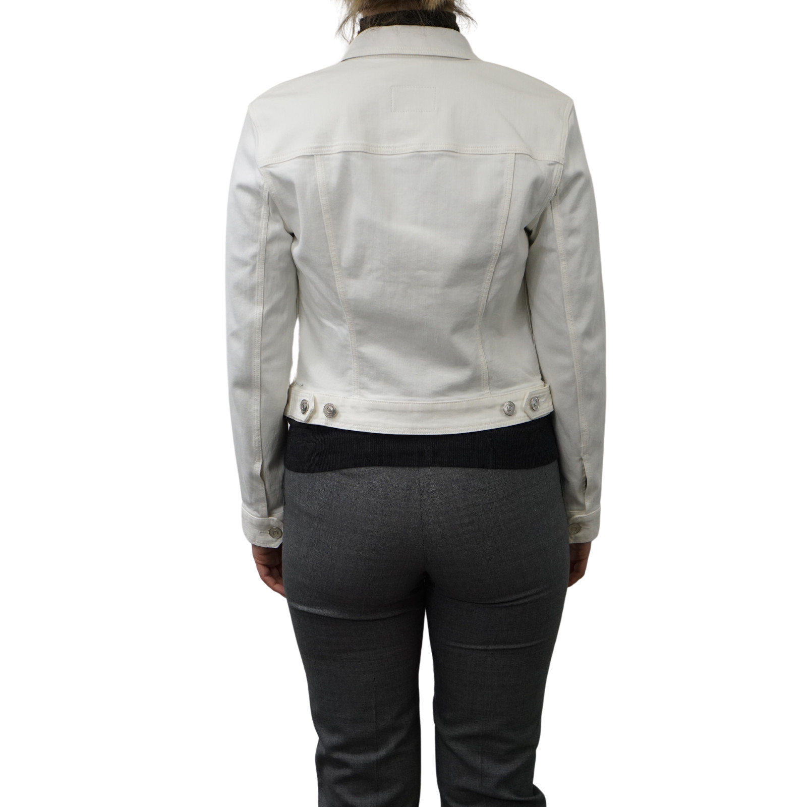 Women Burberry Denim Biker Jacket Denim White Dymchurch Size M image 5