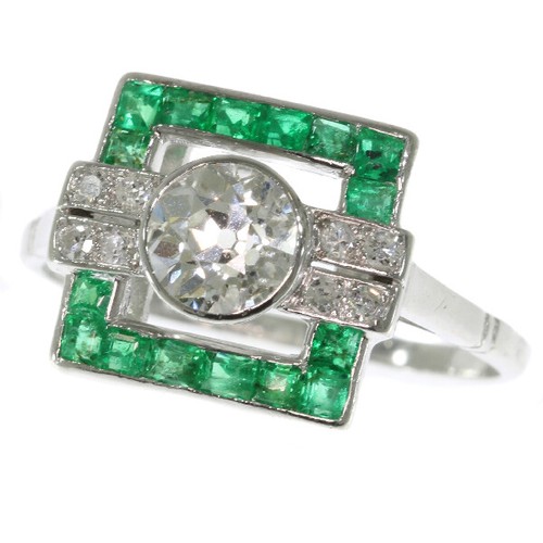 Art Deco Gorgeous 1.10 Carat Green Emerald & White CZ Women's Ring In 935 Silver - Picture 2 of 8