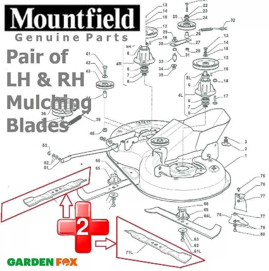 Genuine Mountfield 1330M Mower Pair of LH RH MULCHING BLADES