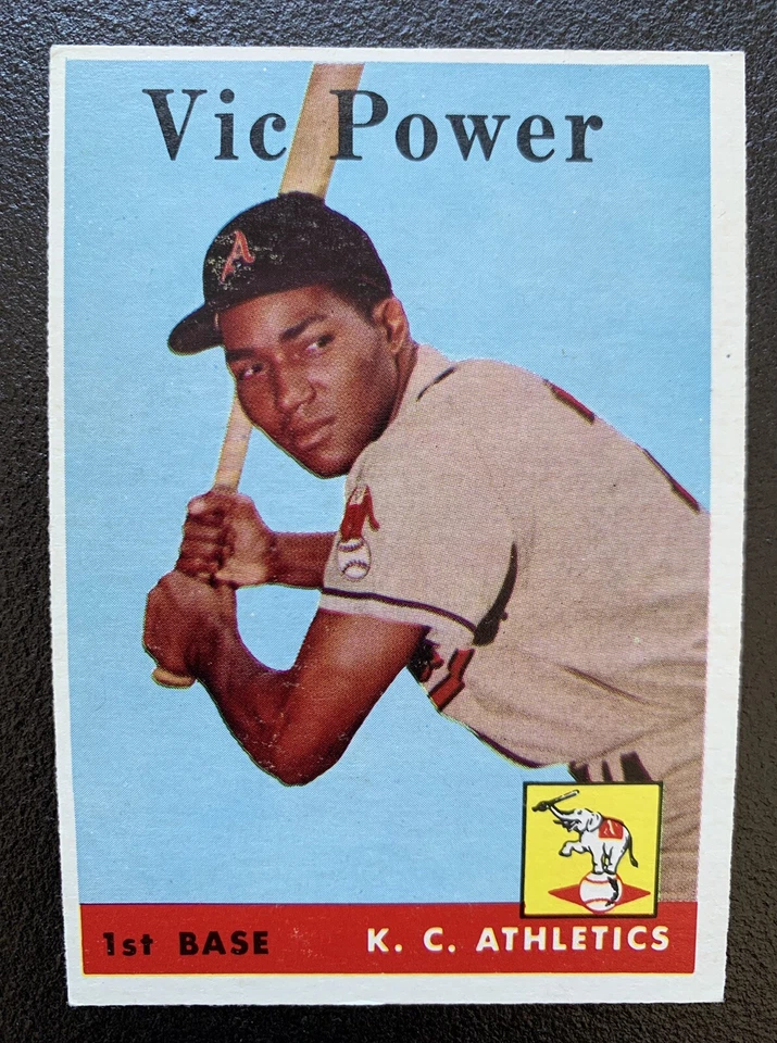 Tarjeta de béisbol 1958 Topps Vic Power #406 Kansas City Athletics Foto 2 de 3