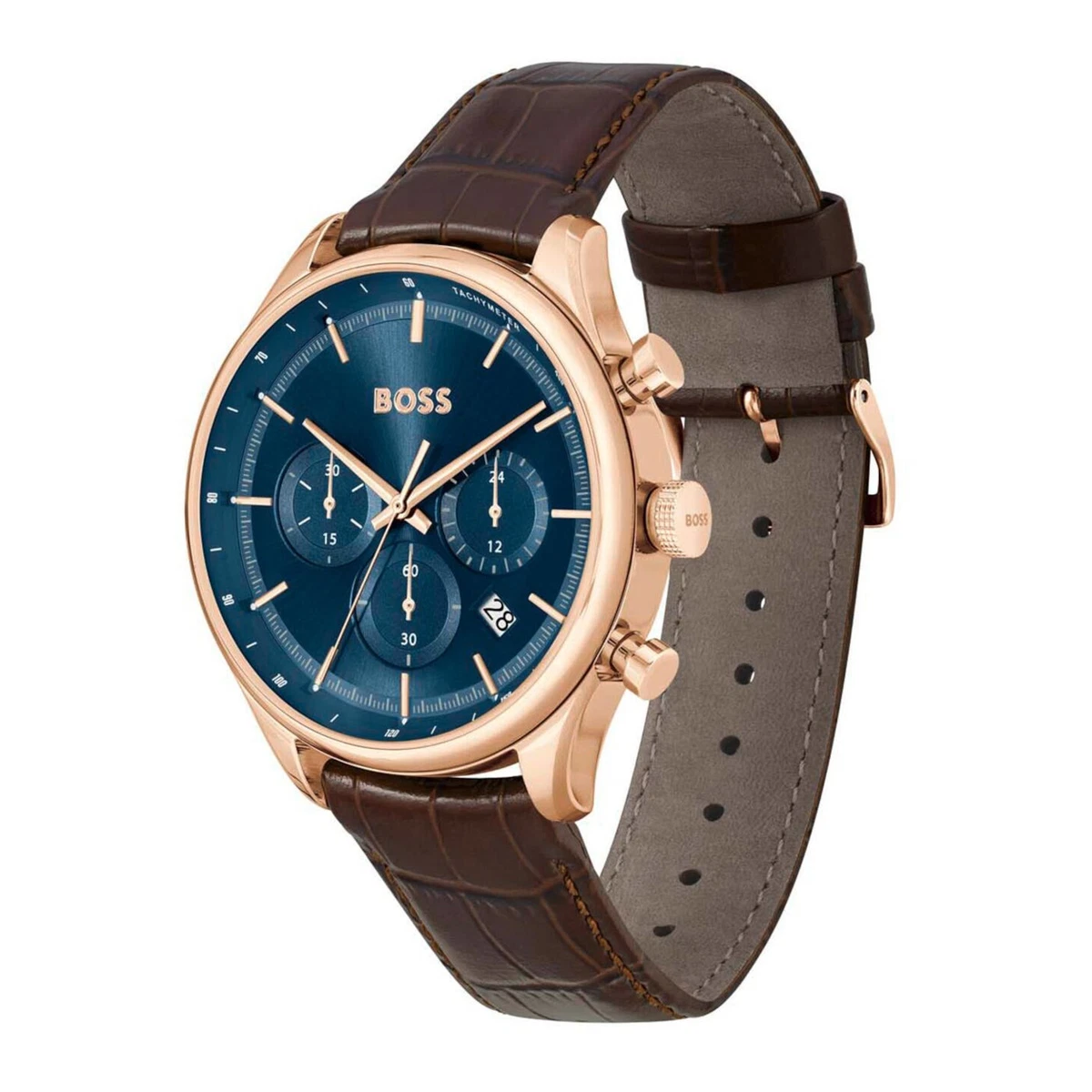 AUTHENTIC BRAND NEW HUGO BOSS LEATHER STRAP BLUE GOLD WATCH