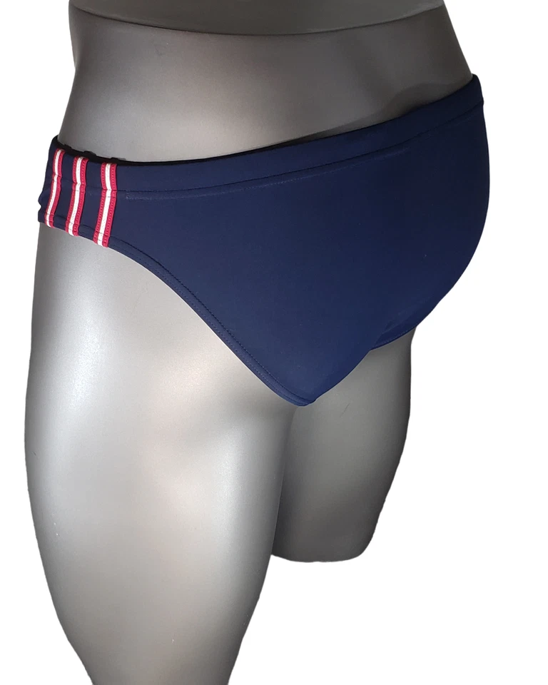 VERY RARE ADIDAS 3 Stripes Swim Brief DK Blue WIth Red And White Stripes Size 36 - Image 3 of 4