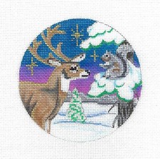 Deer and Squirrel in Winter 18mesh handpainted Needlepoint Canvas Alice Peterson