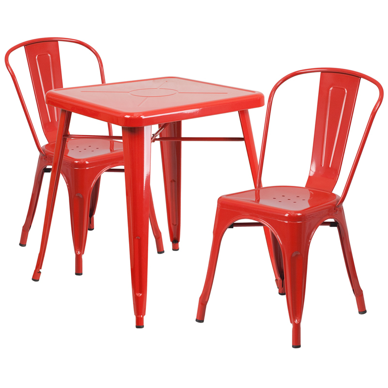 23.75'' Industrial Red Metal Indoor-Outdoor Restaurant Table