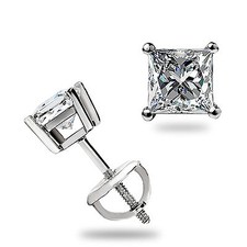 1.05 Ct Princess cut MOISSANITE Studs Earrings Solid 14k White Gold Screwbk Gift