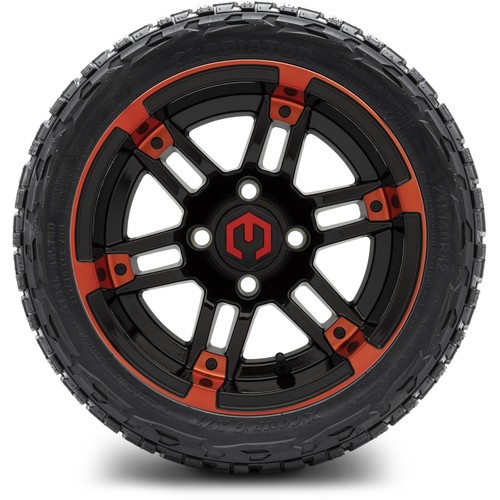 MODZ 12" Aftershock Black and Red Golf Cart Wheels & Tires (215-40-R12) Set of 4 - Picture 2 of 9