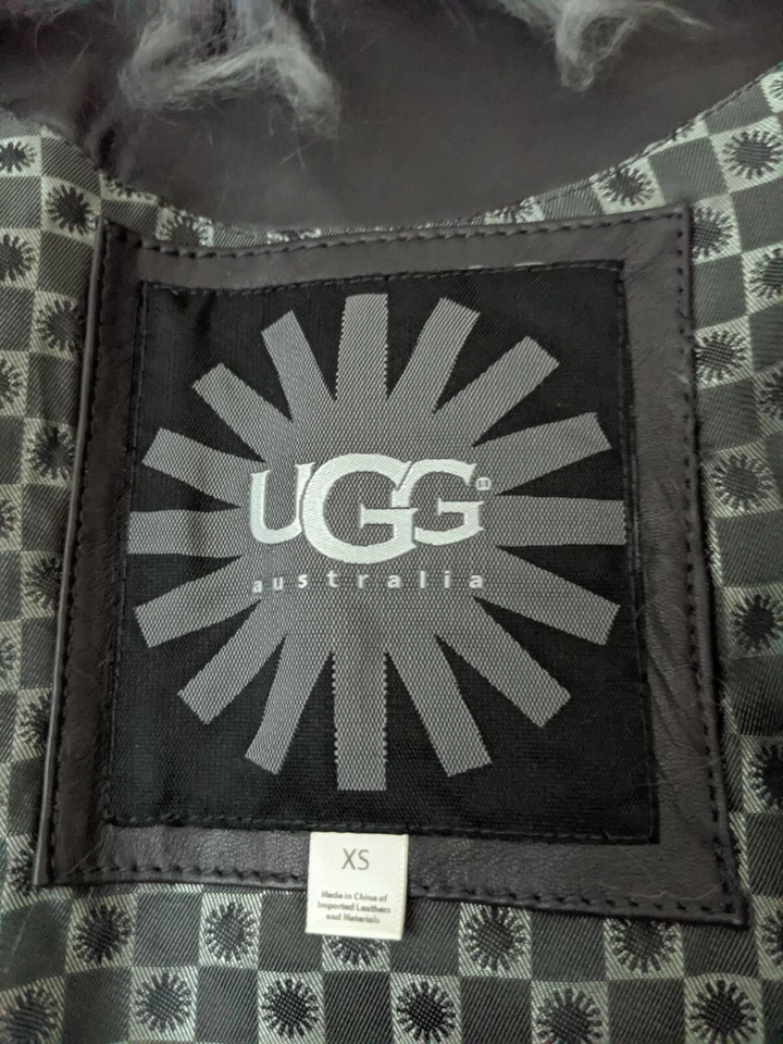 UGG Sekani Mongolian Long Hair Sheepskin & Leather Jacket Vest Size XS - Image 3 of 4