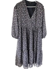 Madewell Women's Navy Floral Print Tie Waist Dress Size M Pre-Owned
