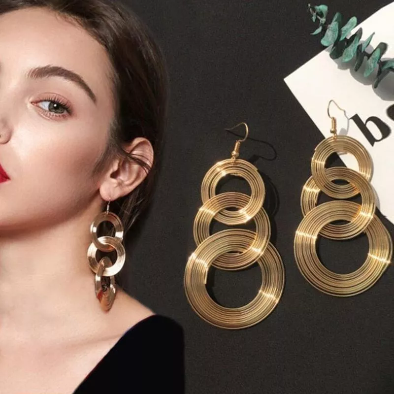 Women Big Geometric Earring Long Circle Drop Earrings Boho Ear