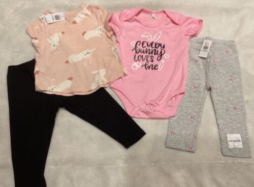 bunny rabbit print baby girls tshirt & pants outfits NEW sz 12-18 months Easter