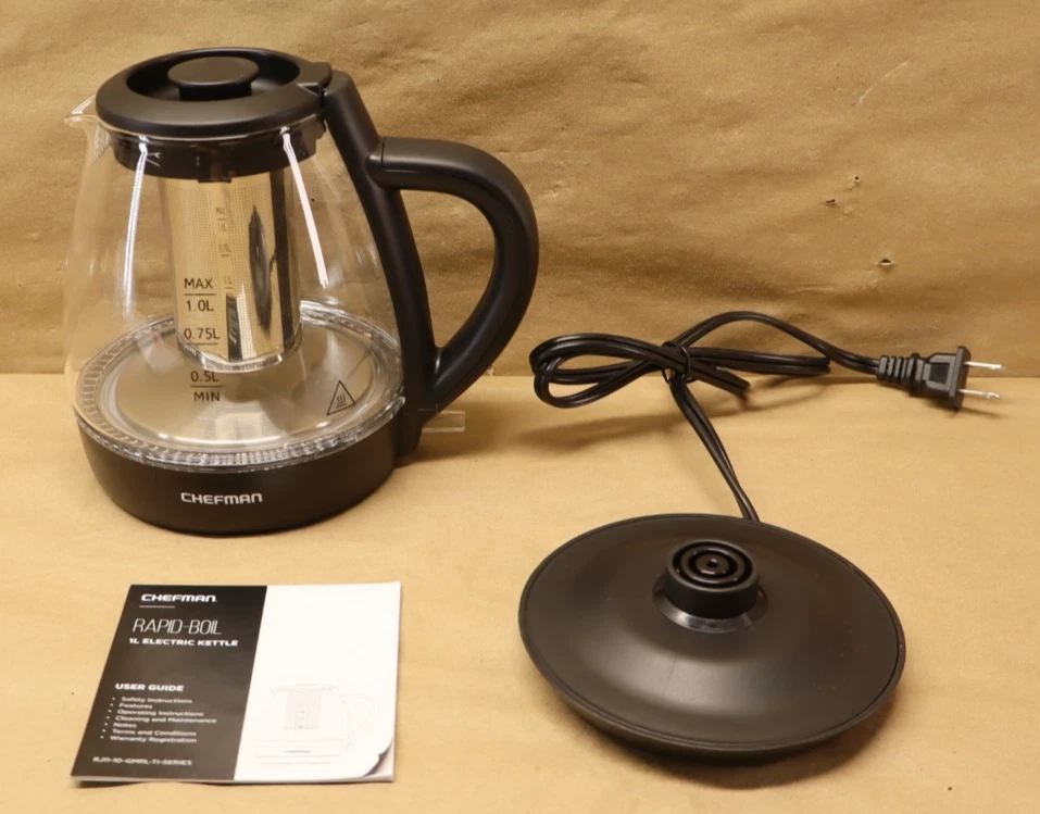 Chefman 1L Electric Glass Kettle Tea Infuser LED Lights Open Box