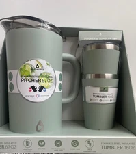 Stainless Steel Insulated Pitcher With Lid - 67oz Double Walled with two cups.
