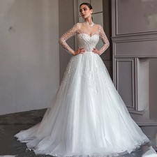 Luxury Wedding Dresses Stunning Beaded Sequined Full Long Sleeve Tulle Lace