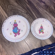 Vintage 1992 Barney "Strike Up the Band" Child Plate Cereal Bowl Melamine Set