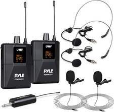 Portable Dual UHF Wireless Microphone System with Headset Lavalier Mic