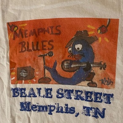 Hanes T-Shirt Mens XL White Memphis Blues Beale Street Graphic Tee Souvenir