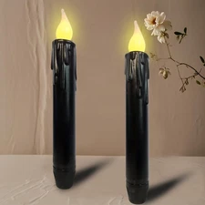 LINCOUNTRY.Primitive Wax Black Flameless Taper Candles Flickering 6.75, 