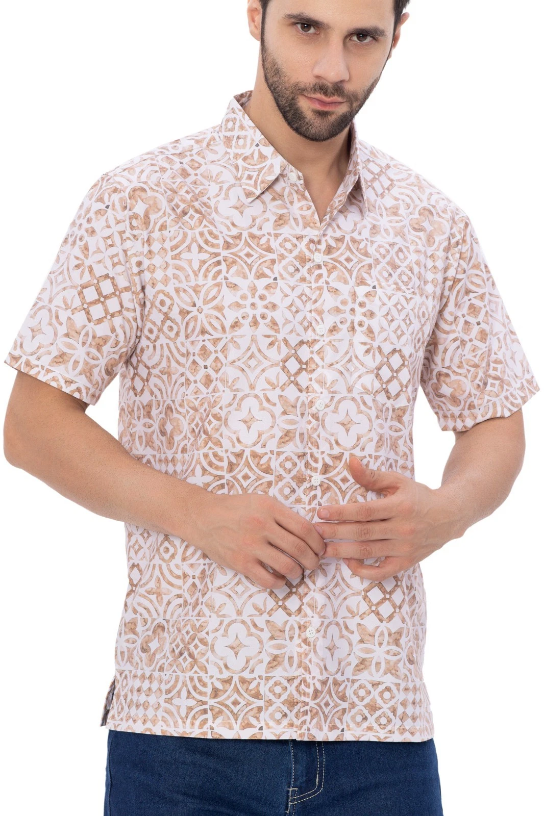 HAPPY BAY Mens Hawaiian Short Sleeve Button Down Shirts L Floral, Brown