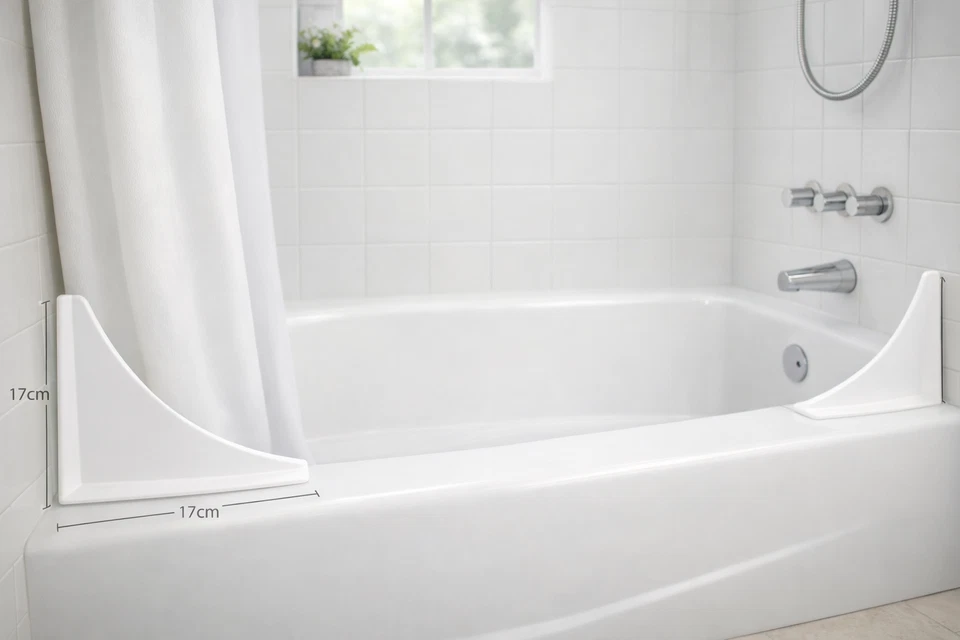 2 PCS Bathtub Corner Splash Guard - Shower Sink - Bathroom Water Barrier - White - Image 2 of 4